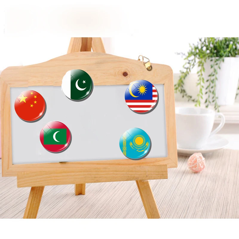 Asia Flag Fridge Magnet China Thailand Singapore India Maldives Glass Dome Magnetic Refrigerator Stickers Note Holder Home Decor