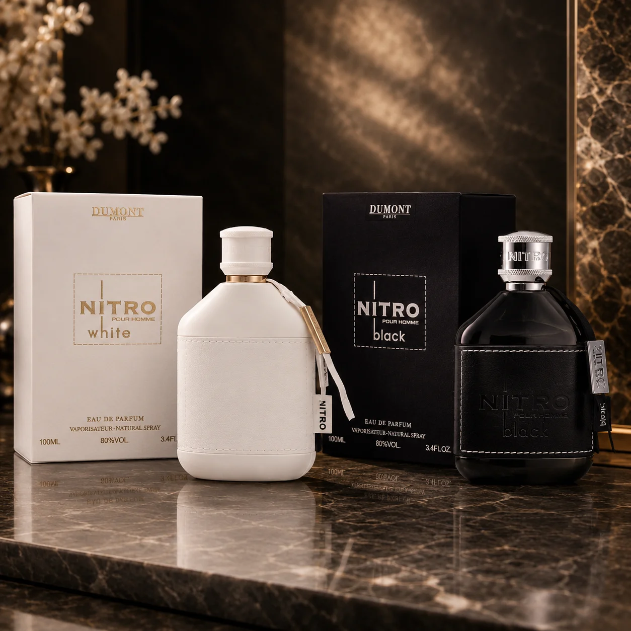 Dumont Paris Nitro White & Nitro Black Pour Homme Eau De Parfum 100ml, Perfume Masculino en Botella de Cuero, Aroma Amaderado y Masculino de Larga Duración, Regalo para Hombre