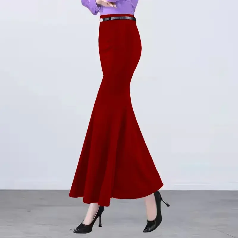 Fishtail Skirt 2024 Autumn and Winter Fashion New Korean Version Dress Elegant Versatile Slim Fit Elastic High Waist C44