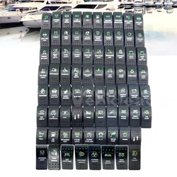 12V/24V Horn Car Boat Caravan Rocker Switches Waterproof Dual Green LED Light Bar SPST (ON) OFF Rocker Reverse Rear Light Switch