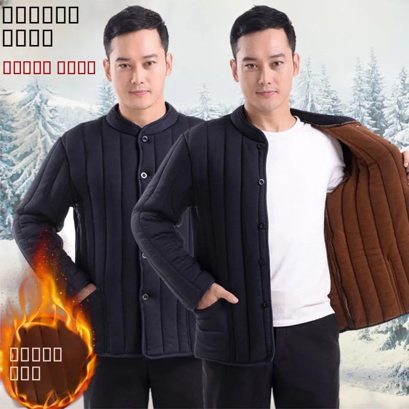 

Thiened Cotton Jaet And Pants Set for Middle-Aged And ly Men with Fce Inner Layer Warm And Suitable for Outdoor Wear
