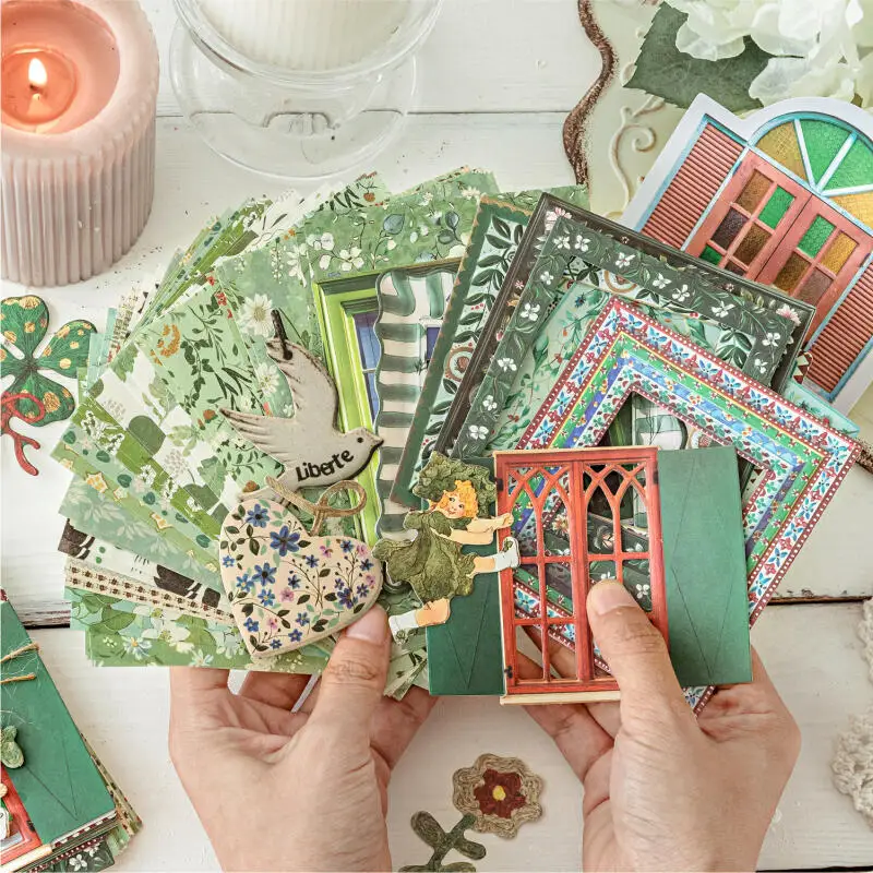

Card Lover 45 Pcs [Garden Post Office Series] Mixed Material Debossed Green Floral Patterns Pastoral Style Vintage Scrapbooking