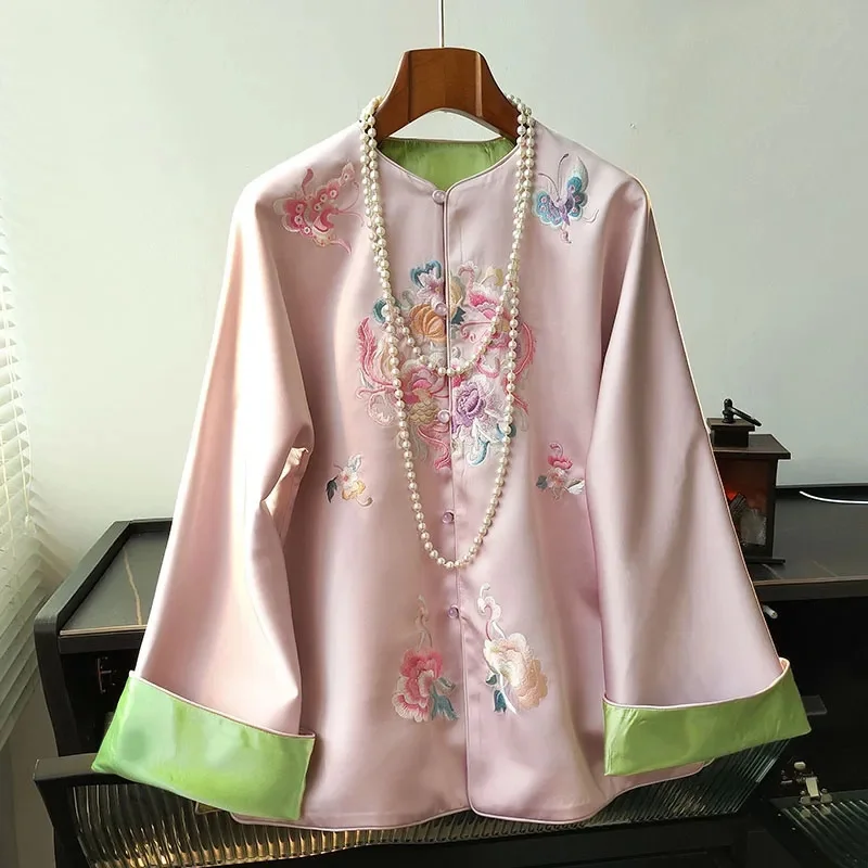 Pink Chinese Top Women's Autumn 2024 New Improved Chinese Style Retro Disc Buckle Cheongsam Jacket Hanfu Women