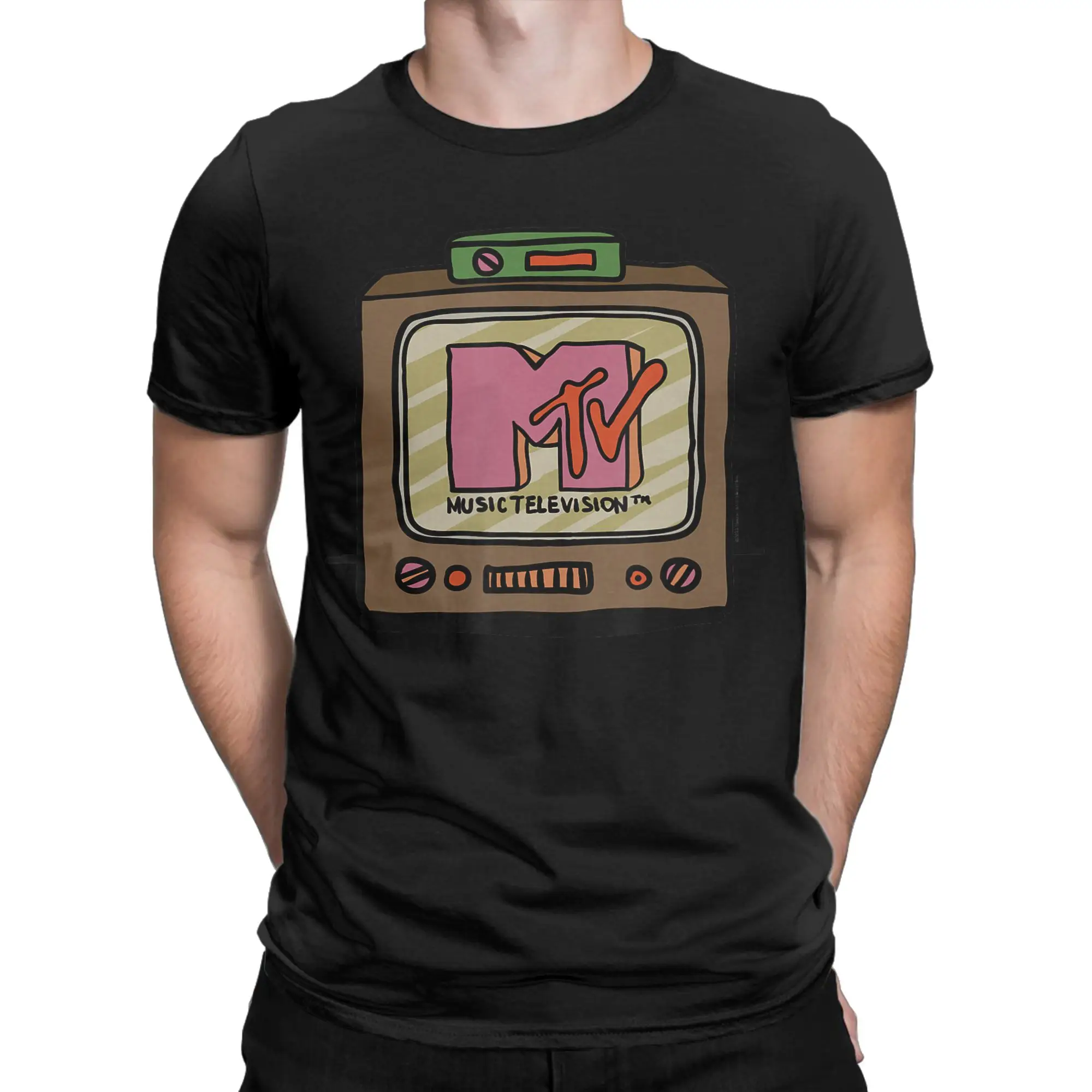 Retro vcr boombox Classic MTV Graphic Funny 100% Cotton T-Shirt Tops Tees For Men
