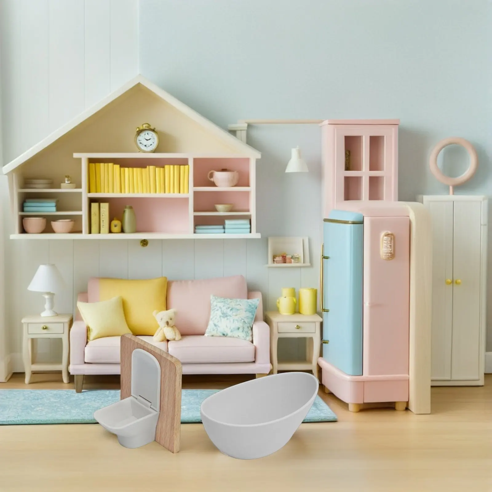 

1 Set Essentials: 1:12 Scale Realistic Dollhouse Furniture Set For Pretend Play Miniature Bathroom Accessories Kit, House Decor,