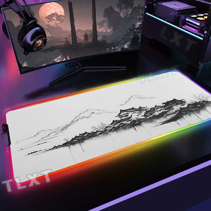 

Large RGB Mouse Pad XXL Gaming Mousepad LED Mouse Mat Ink Painting Gamer Mousepads Table Pads Keyboard Mats Deskmat With Backlit