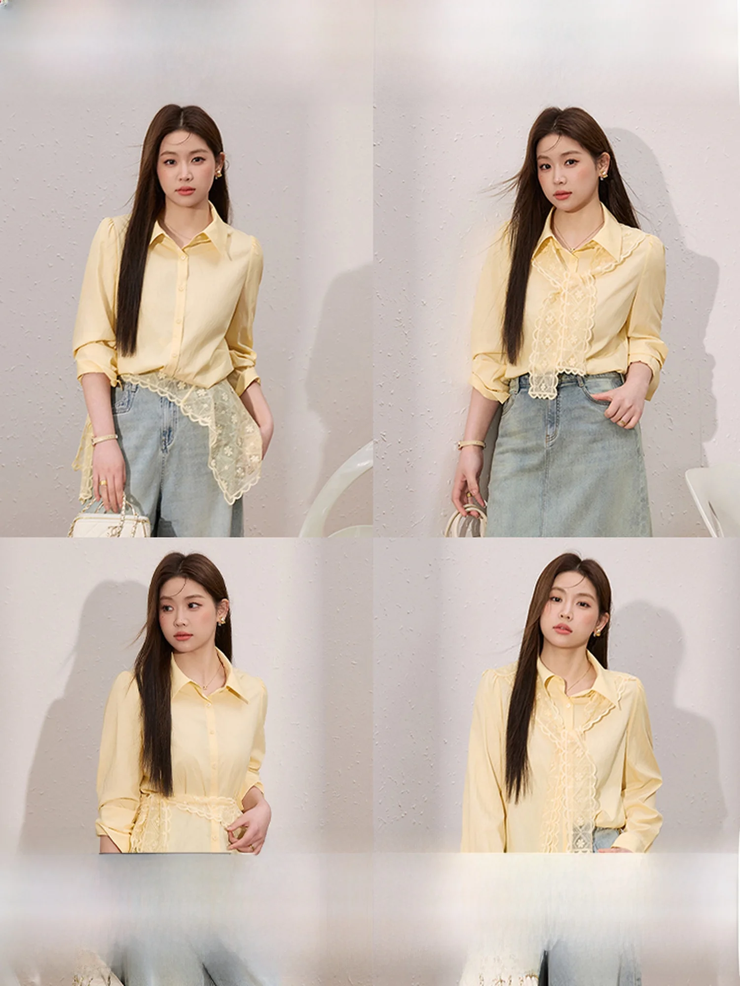 

Blue Language Large Size Women's Spring Faionable Lace oulder awl Slimming irt Top Versatile Commute Sle Long Sve