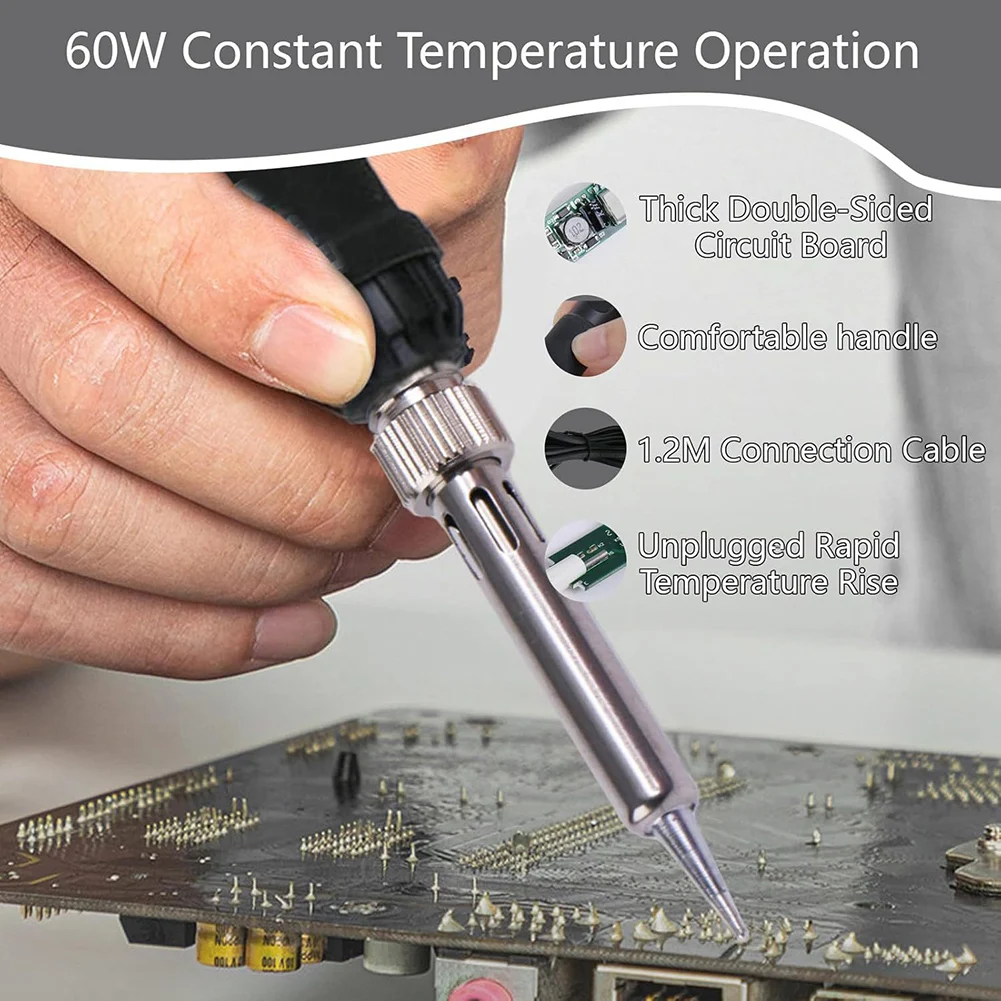 Digital 60W Soldering Iron Featuring Fast Heat Up and Hot Installation Tool with Multiple Nozzle Sizes for Use