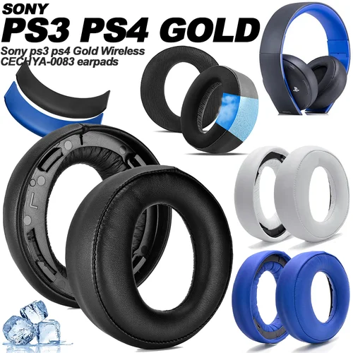 Imagen 1 del producto Almohadillas para los oídos compatibles con Sony ps3 ps4 Gold Wireless CECHYA-0083 almohadillas para los oídos de espuma de cuero cojines de repuesto auriculares supraaurales