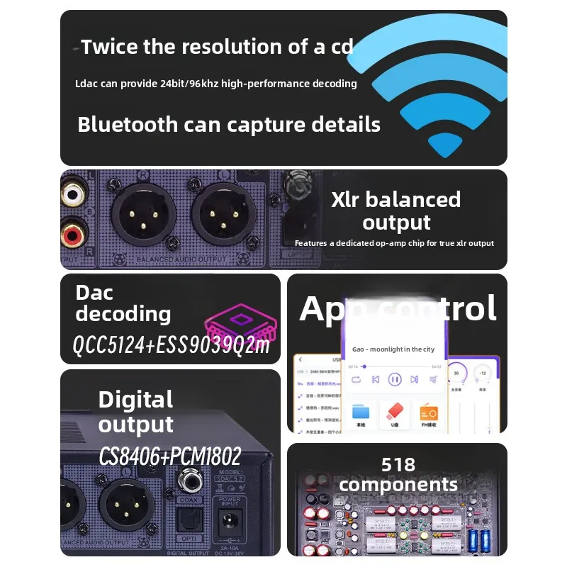Audiophile-grade ldac/aptx lossless bluetooth digital player, hi-fi dac, digital streamer, dac digital preamp