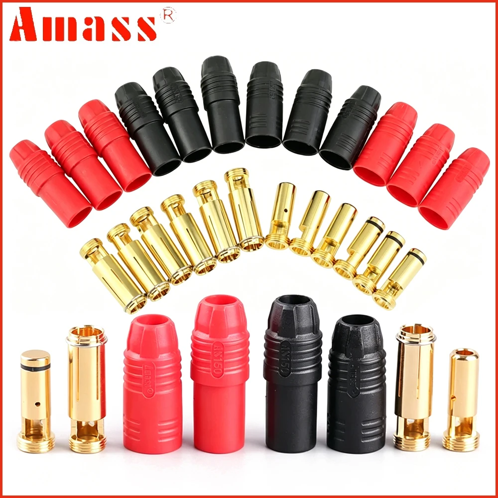 10pair/lot Amass AS150 Anti-Spark Gold Plated Female&Male Connector 7mm Banana Plug For RC Battery ESC UAV Aircraft DIY Parts