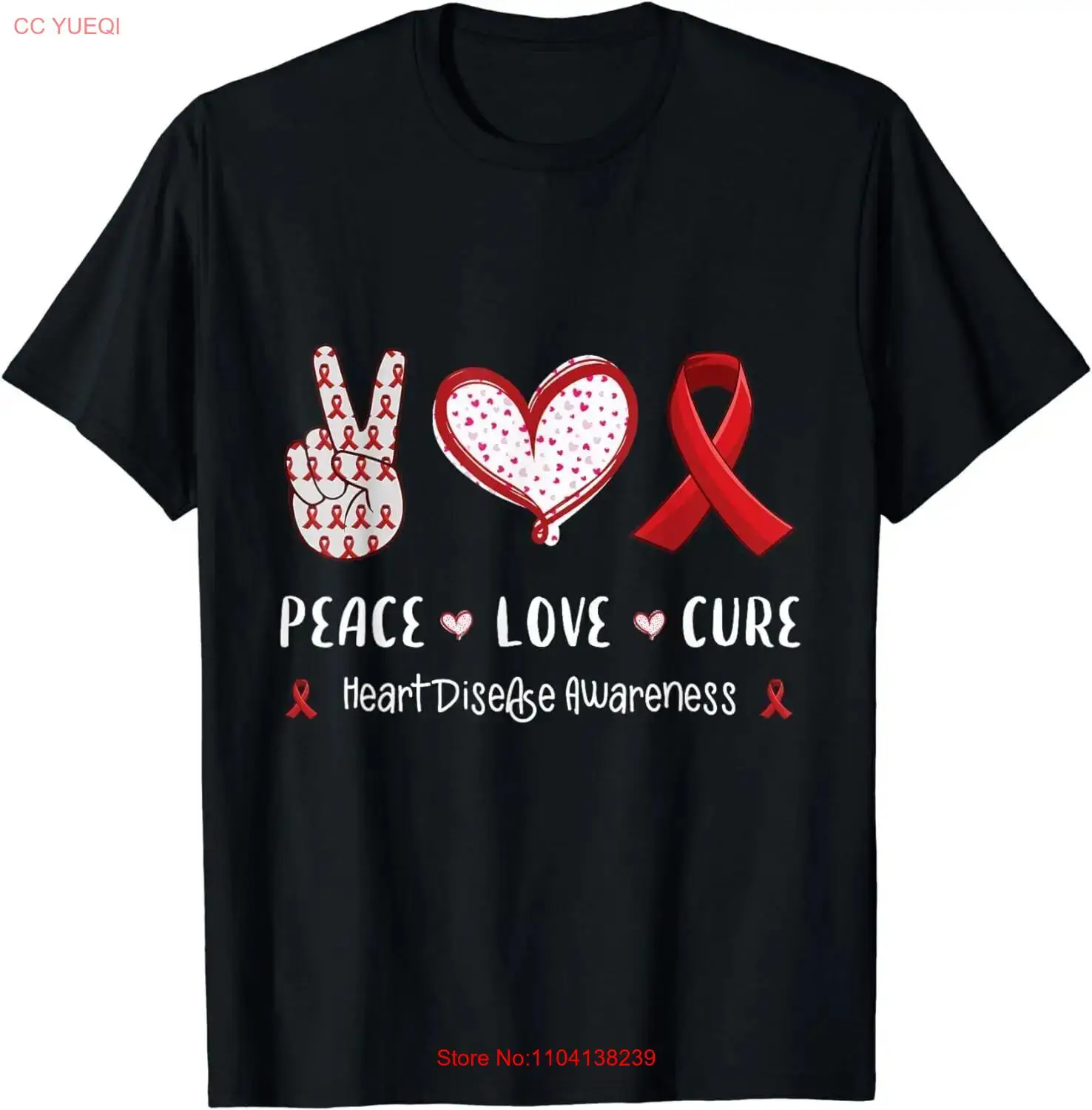 Peace Love cure heart disease awareness women kids CHD T-Shirt