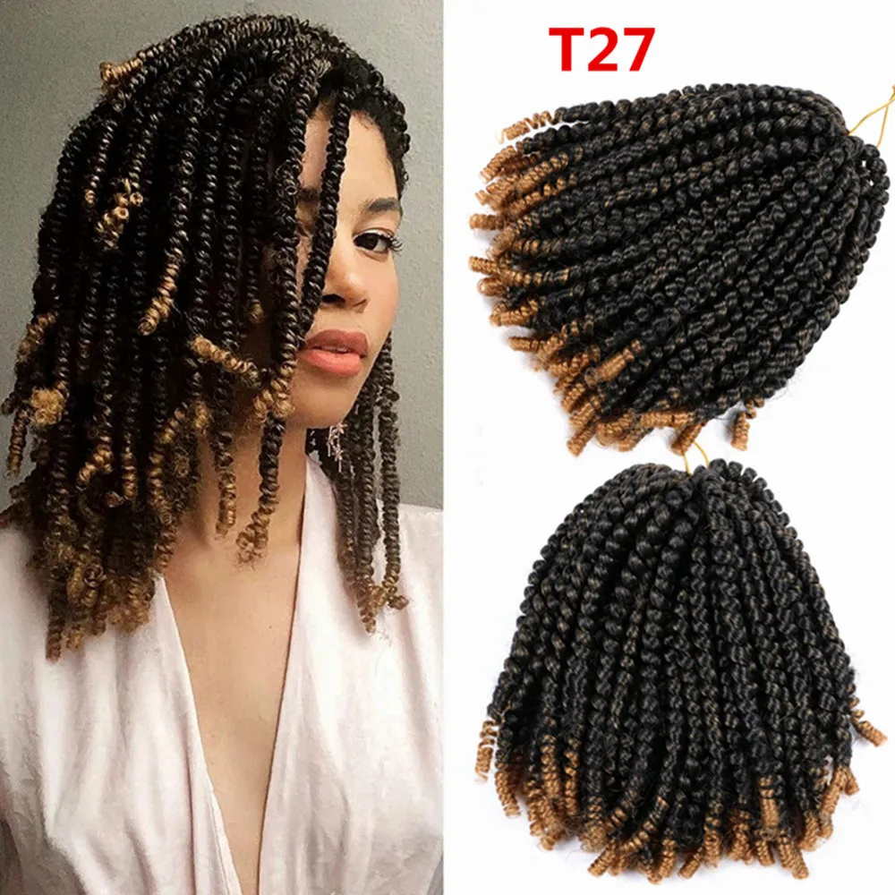 8Inch Spring Twist Crochet Hair Synthetic Ombre Twist Braids 30 Roots Afro Fluffy Braiding Extensions Hair