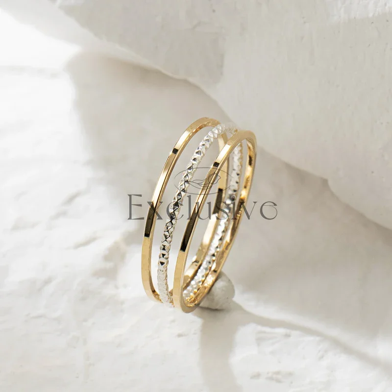 14K gold-wrapped sterling silver gold-silver contrasting three-ring ring women's tail ring, high-end niche design