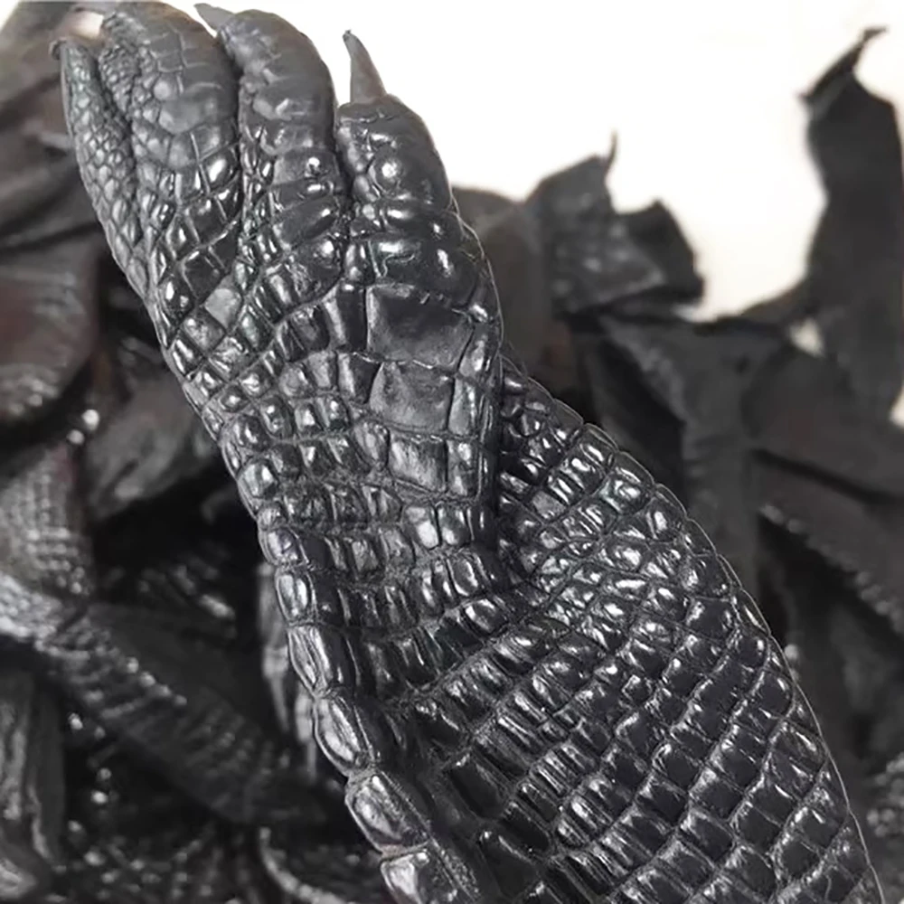 Black Crocodile Foot Leather for Handmade DIY Watch Straps, Accessories, and Pendants 15/18/20cm
