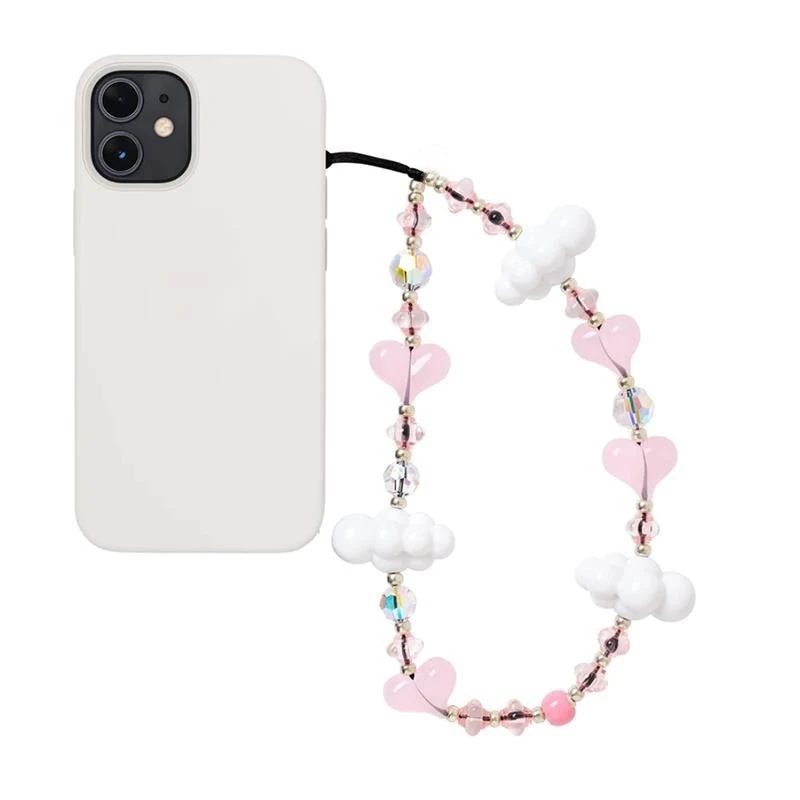 2023 Pink Heart Phone Straps White Clouds Phone Charm Cellphone Y2K Accesories Jewelry for Women Ins Fashion Korea Phone String