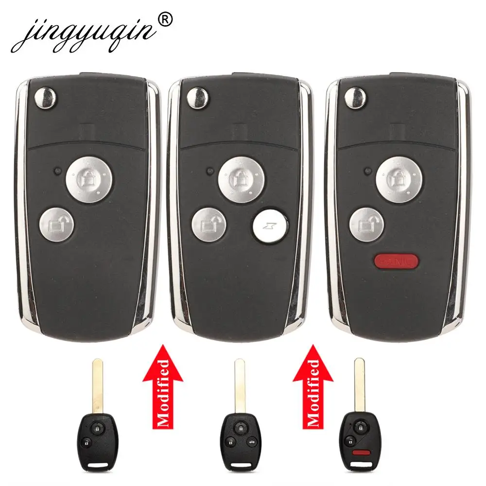 jingyuqin 2/3 Buttons Modified Folding Filp Remote Key Shell For Honda Accord Civic CRV Pilot Fit Odyssey Replacement Fob Case