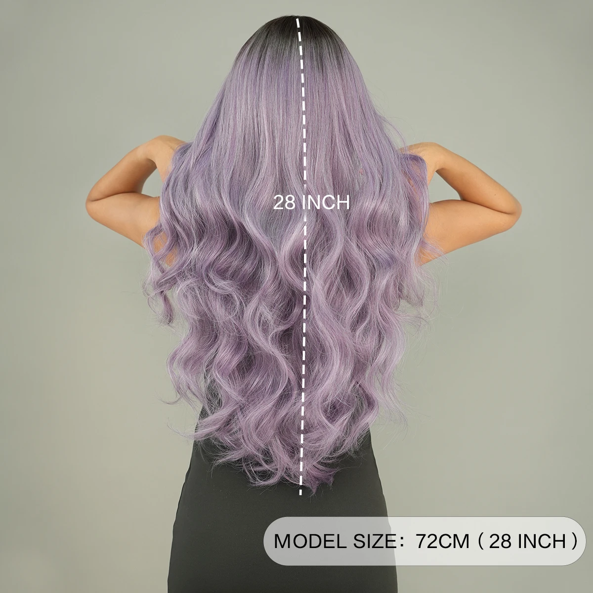 7JHH WIGS Costume Wig Synthetic Loose Water Wave Purple Wig with Dark Roots High Density Long Wavy Hair Wigs with Neat Bangs