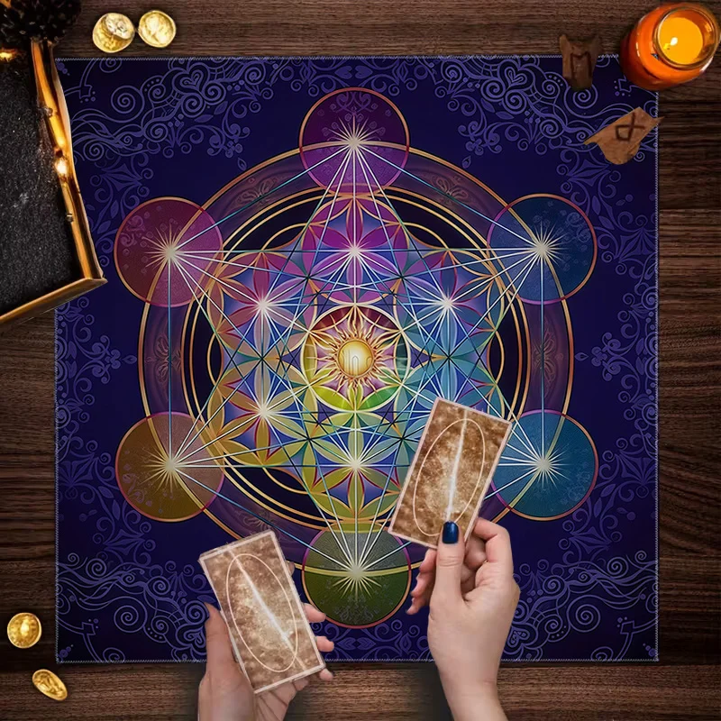 1pc Sacred Geometry Metatron Cube Printed Tarot Tablecloth Card Mat Altar Cloth For Meditation Divination Witchcraft