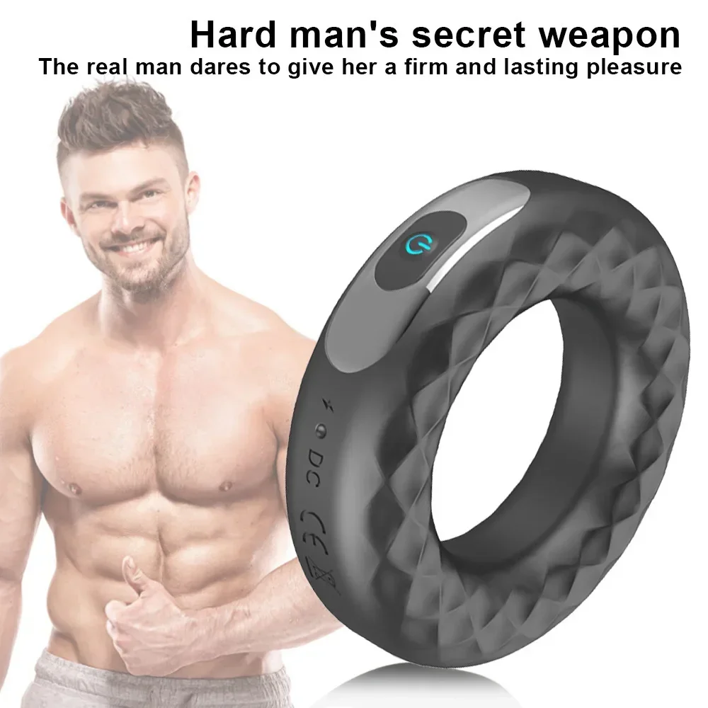 Anillo de bloqueo de neumáticos de silicona con vibración retardada para hombres, Circular de carga USB masturbador, estimulación de pareja, juguete