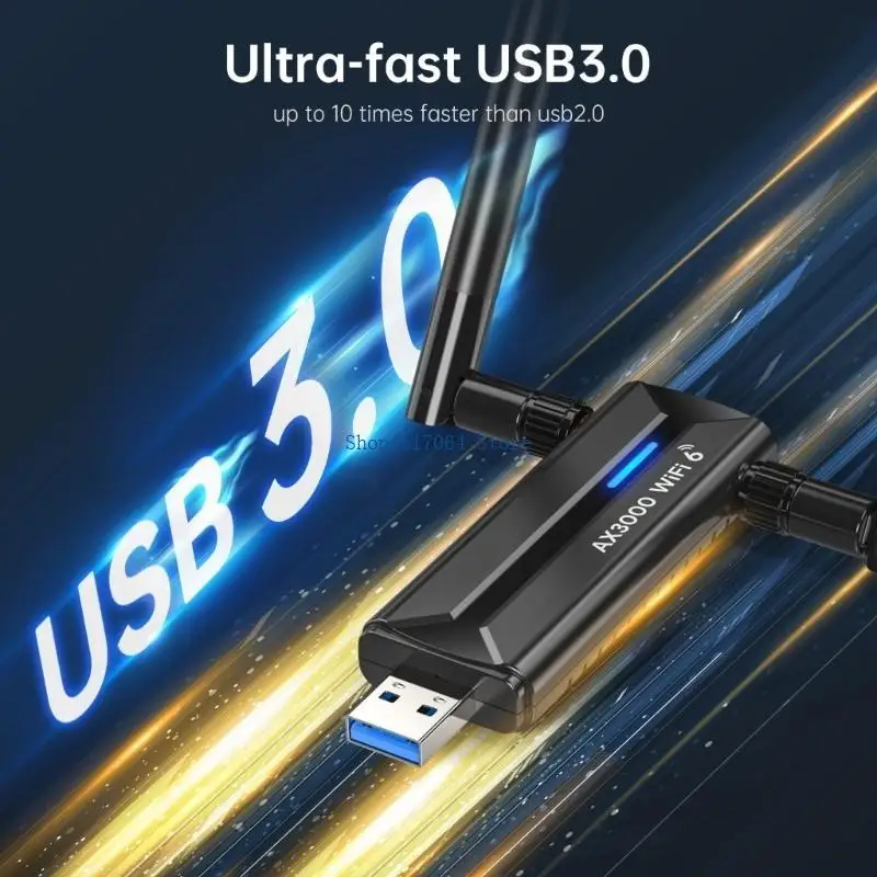 T3LB AX3000M USB WIFI 6E ADAPTER ، 5DBI 2ANTENNAS 6GHZ/5GHZ/2.4GHz Compatibles Win11/10 لسطح المكتب والكمبيوتر المحمول