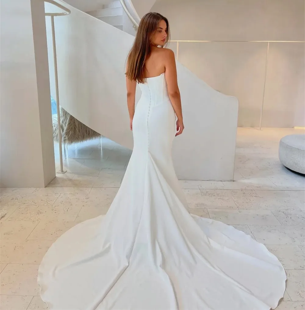 Simples clássico sereia vestido de casamento 2026 sem alças plissados cetim varredura trem noiva vestidos de noiva