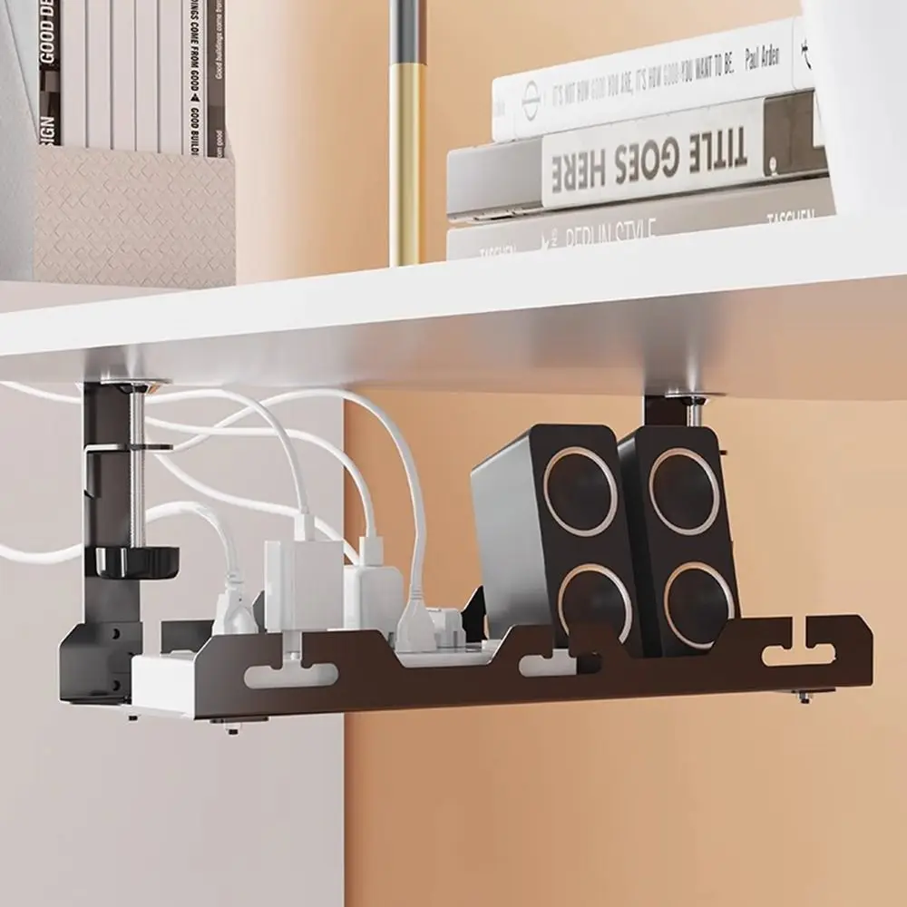Steel Under Table Storage Rack With Clamps High Load-bearing Cable Storage Rail Foldable 40-74cm Desk Wire Organizer