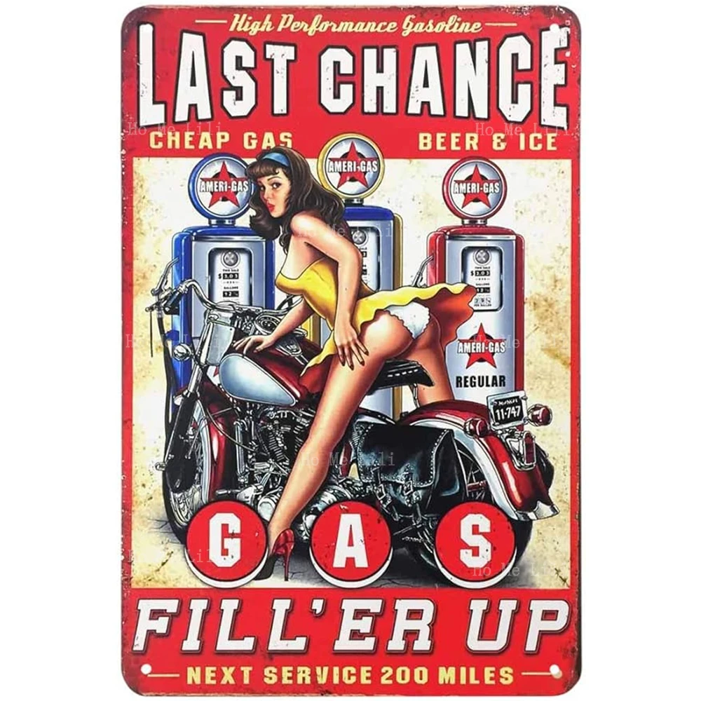 Vintage Metal Pin Up Girl Cool Women On Motorbike Station Hot Rod Garage Funny Retro Signs For Cafes Bars Pubs Wall Decor