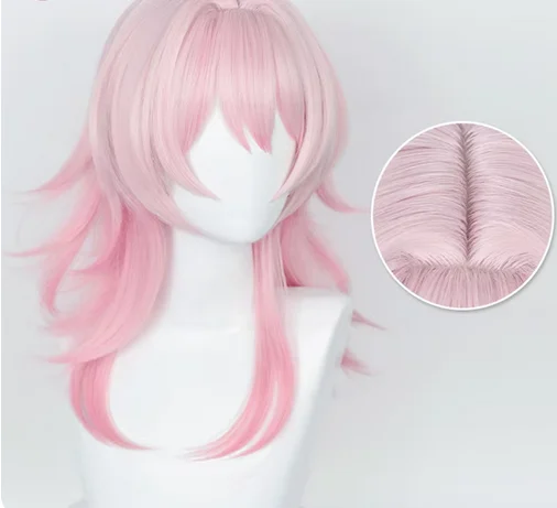 March 7th Cosplay Wig 50cm Long Pink Gradient Wigs Heat Resistant Synthetic Hair Halloween Party