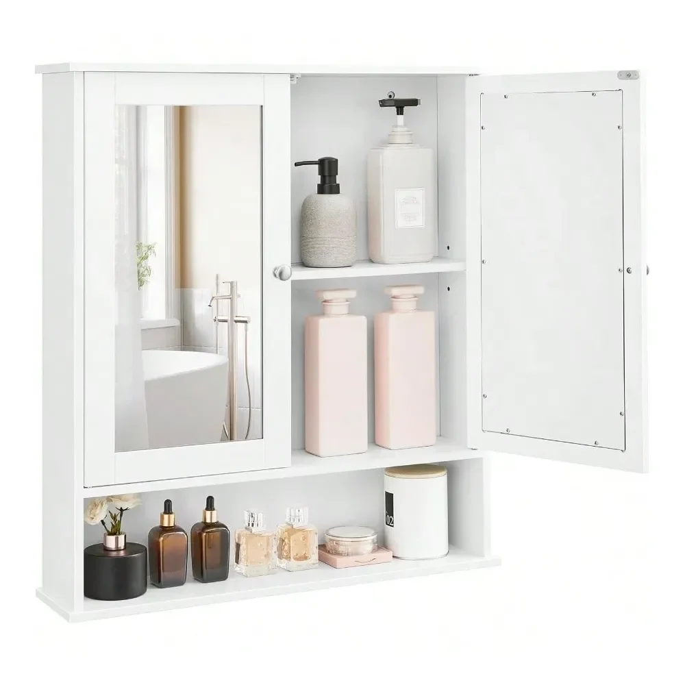 

Bathro Cabinet With Mirror Cabinet With 2 Mirrored Doors Adustable Shelf Open Cpartment Mounted 5.9 X 25.6 X 29.5 Inches Wh ULH