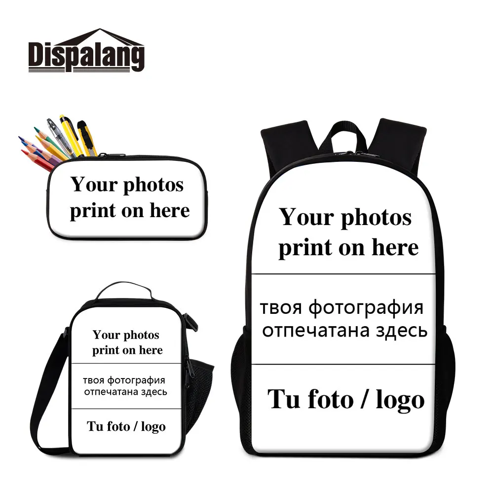 

Custom Logo Backpack With Lunchbag Pencil Case For School Boys Girls 600D Polyester Printing Schoolbag Children Travel Bookbag