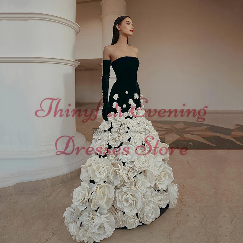 Thinyfull Formal Mermaid Prom Dresses Strapless 3D Flower Evening Dress Party Dress 2024 Celebrity Cocktail Night Gown Plus Size