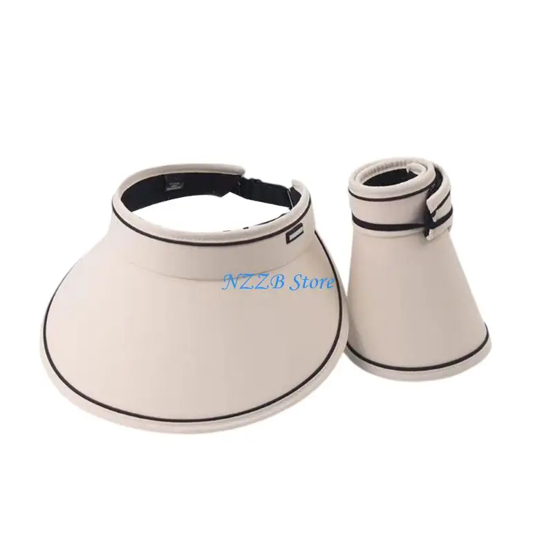 

T21F Breathable Wide Brims Sun Hat Windproof Strap Open Top Hat for Travel Vacation