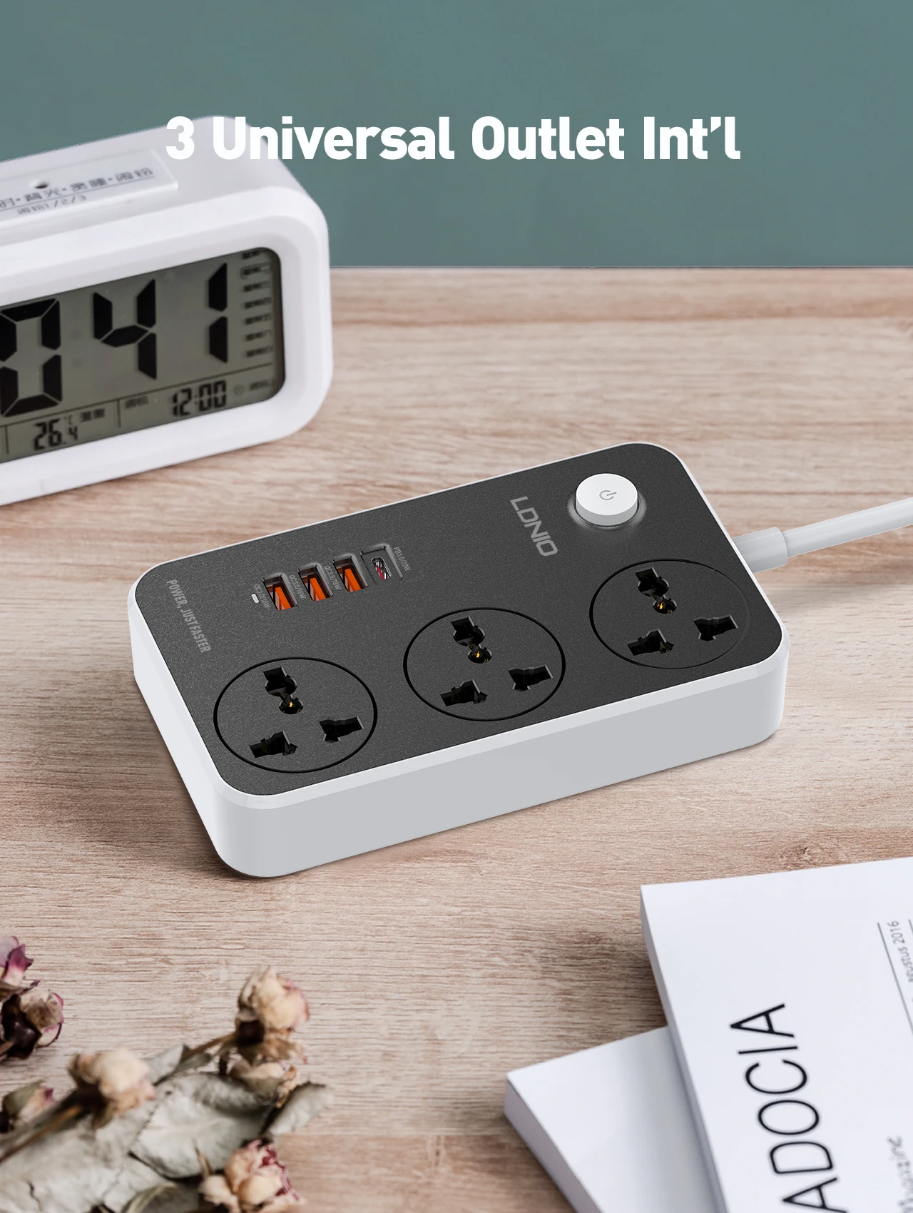 LDNIO Universal Standard Smart Extension Power Socket 3 Sockets 20W Port QC3.0 Phone Fast Charging Port Power Strip