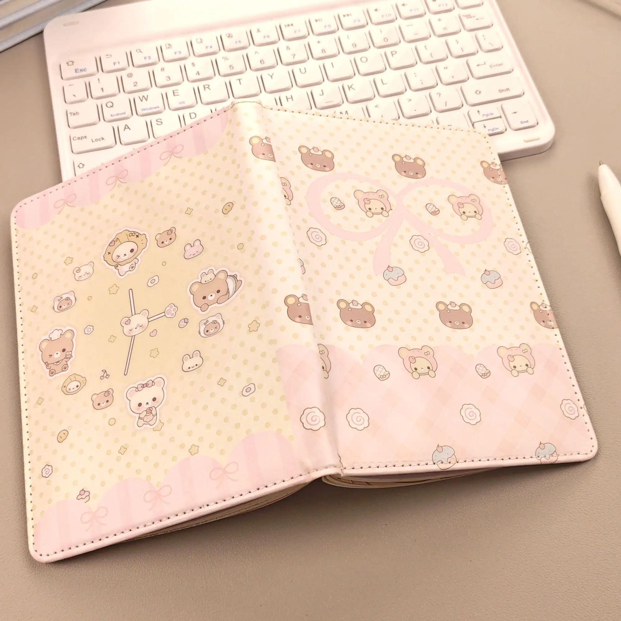 Rilakkuma PU Leather Notebook, Aesthetic Thick Journal with Color Inner Pages, Dairy Notepad for Students