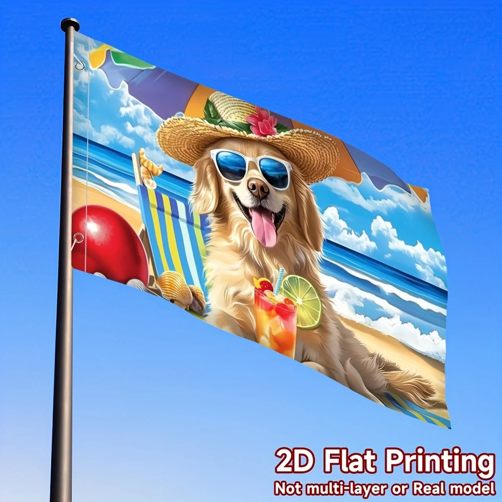 Funny Summer Beach Dog Flag Golden Retriever Garden Yard Decoration Polyester Outdoor House Banner
