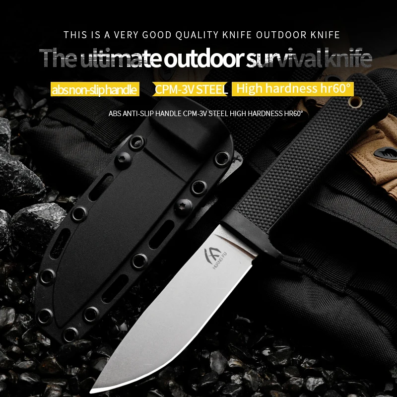 HUANGFU CPM-3V Powder Steel Military Tactical Knife Outdoor Wildlife Blade Sharp Fixed Blade Hunting Knife Collection Gift Knife