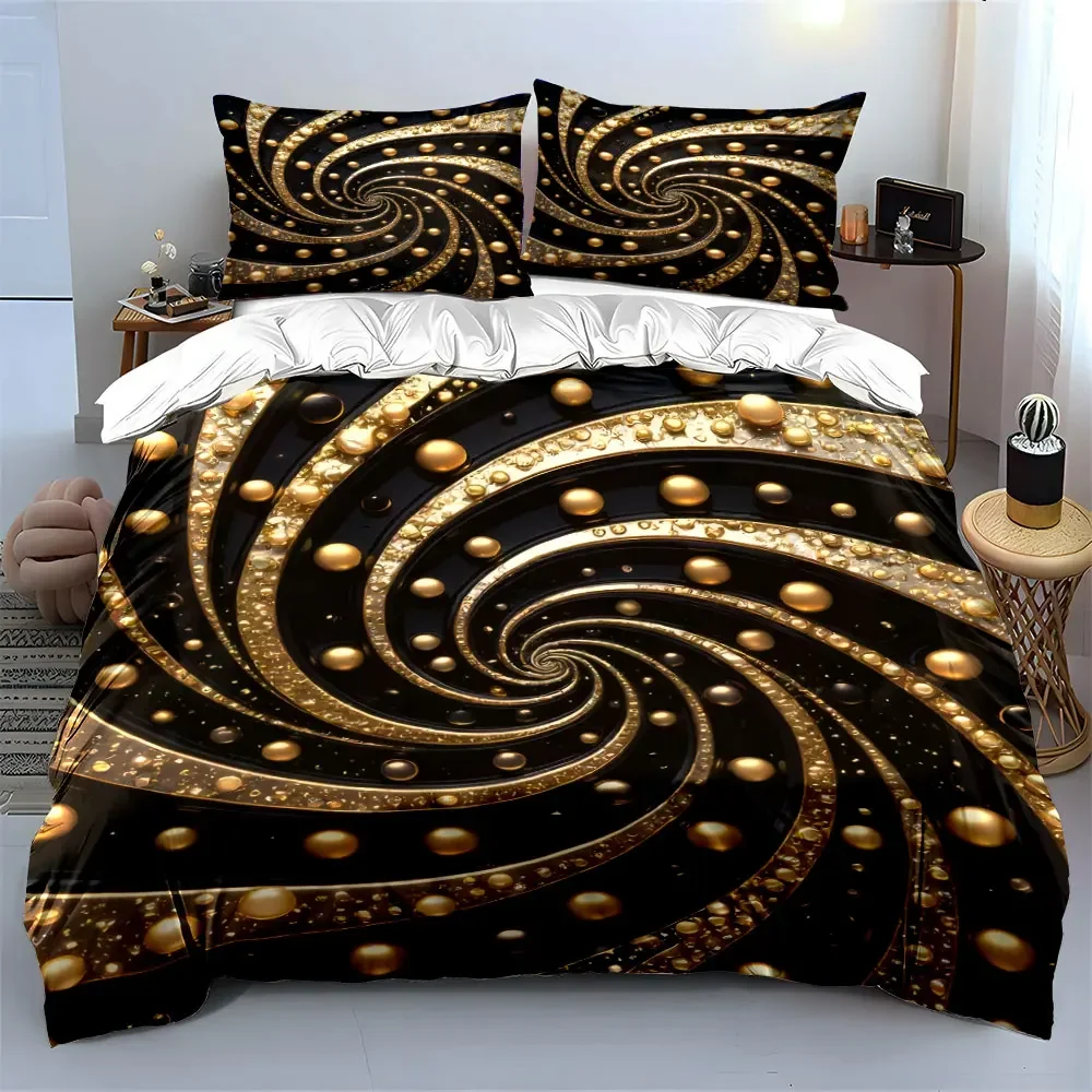 Golden Swirl Decorative Art Set Bedding Set with 1 Duvet Cover 2 Pillowcases Single Double King Queen, Gift