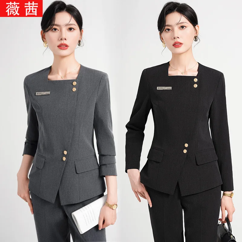 Gray Business Suit Women's Spring and Autumn Elegant Front Desk Labor Suit Jewelry Store Hotel Manager Work Clothes High-End