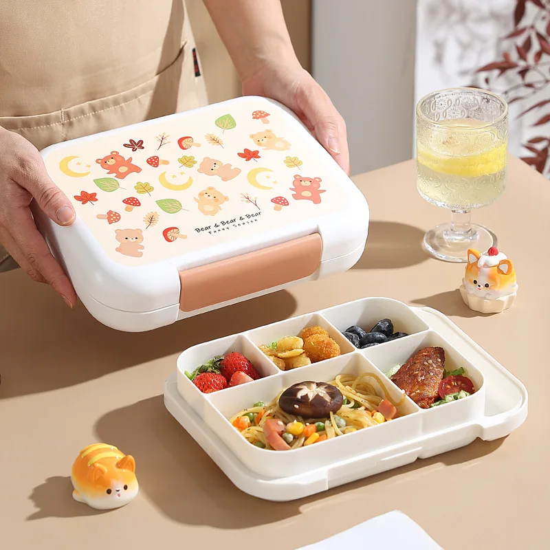 

Student Grid Cartoon 900ml LunchBox Travel Portable Buckle Bento Box with Salad Dipping Box Tableware Food Container Loncheras