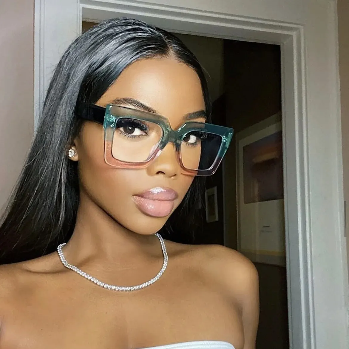 Trend Glasses Frame Square Large Frame Simple Flat Light Mirror Anti-blue Light Ins Concave Shape Glasses Frame Woman image 2