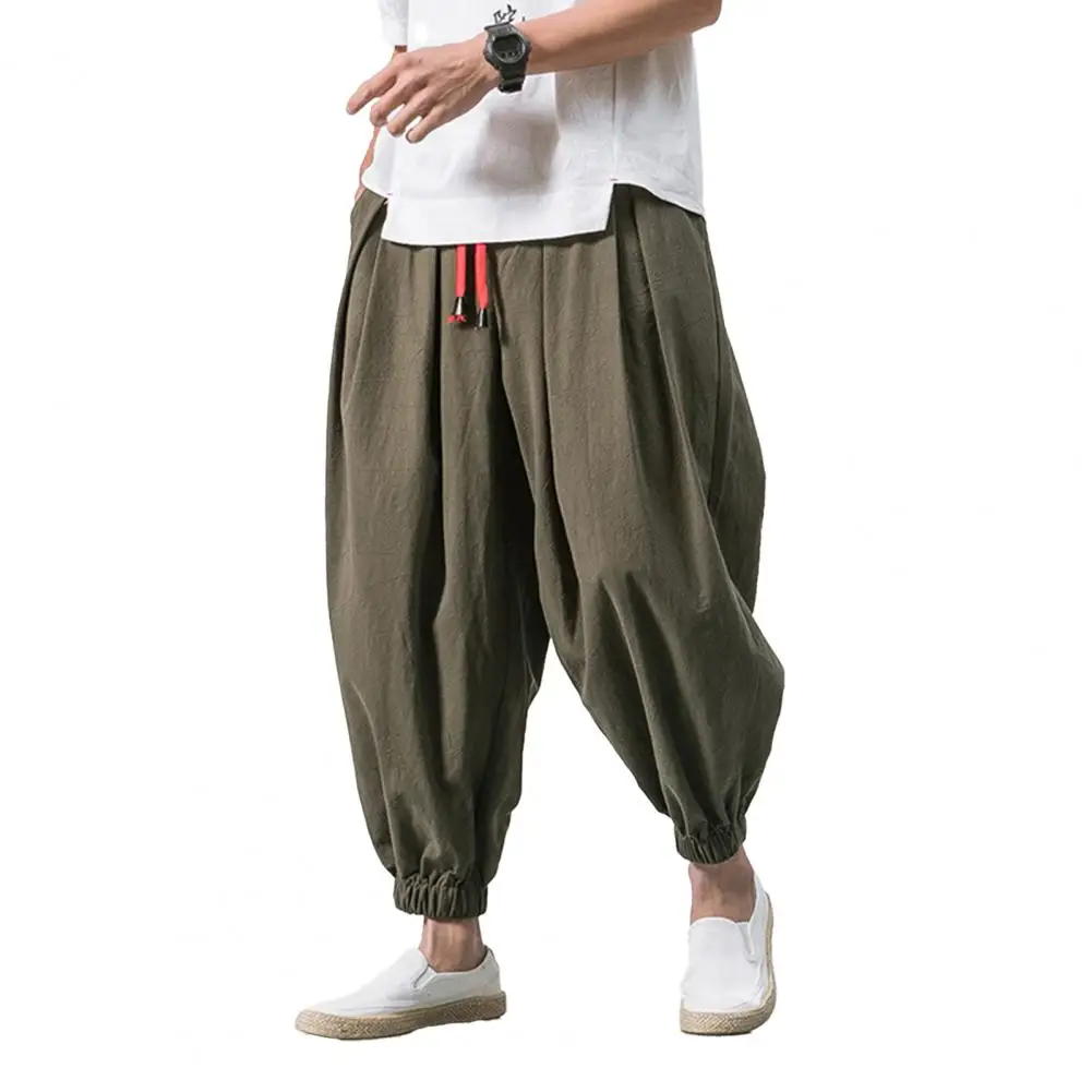 

Relaxed Fit Harem Pants for Men Men's Harem Pants with Drawstring Waist Drop Crotch Loose Trousers for Streetwear for Comfort