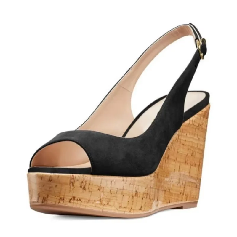 

SHOFOO Fashionable women's high-heeled sandals. About 13-15 cm heel height.Black (green) suede sandals.Wedges sandals. 34-46