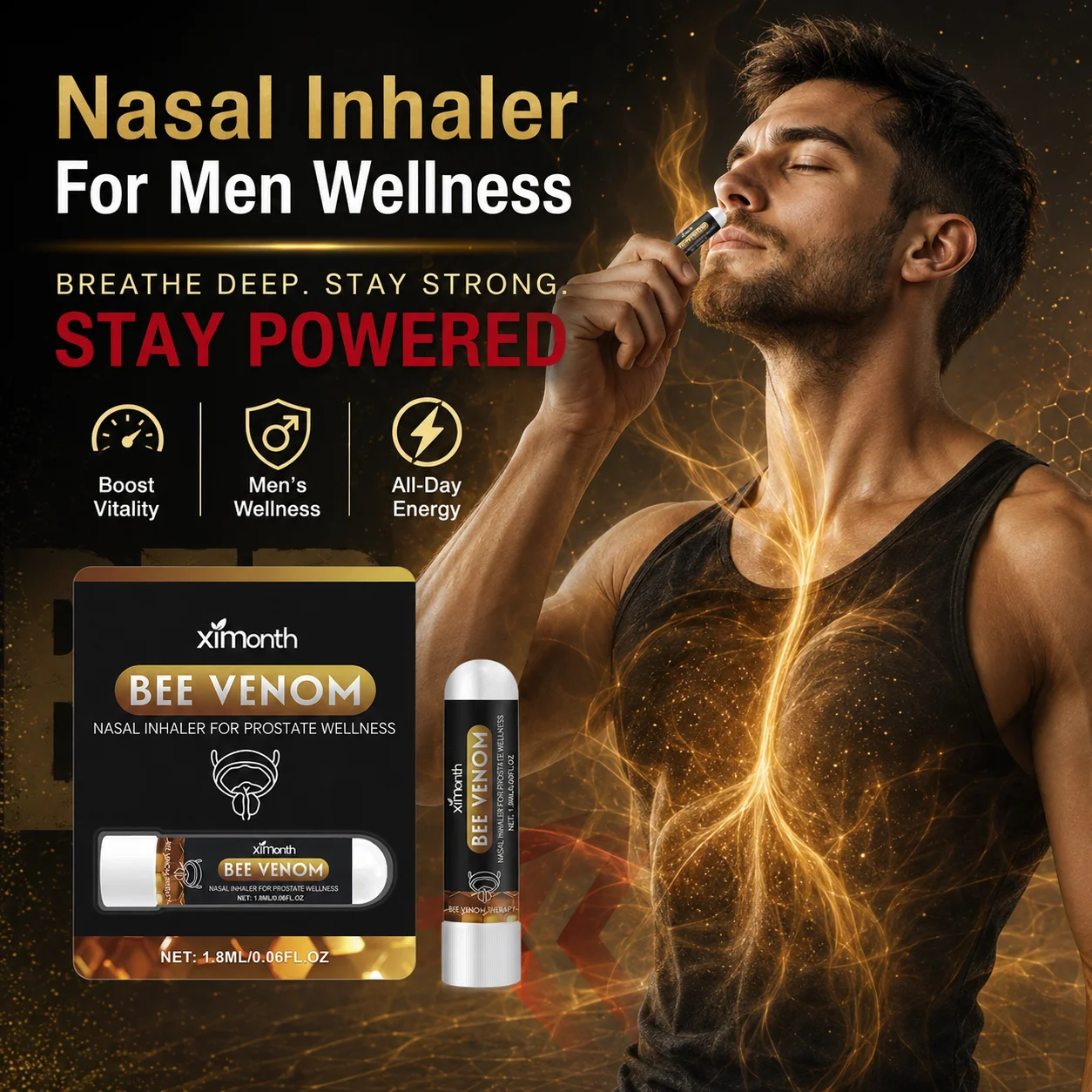 Ximonth Men Vitality Energy Nasal Inhaler Prostate Care Enhance Male Wellness Improve Fatigue Restore Confidence Daily Body Care