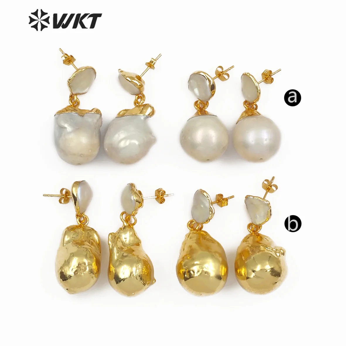 WT-E487 WKT Wholesale Natural White Freshwater Pearl Earrings With Gold Plated Random Shape Size For Elegant Jewelry Accessory