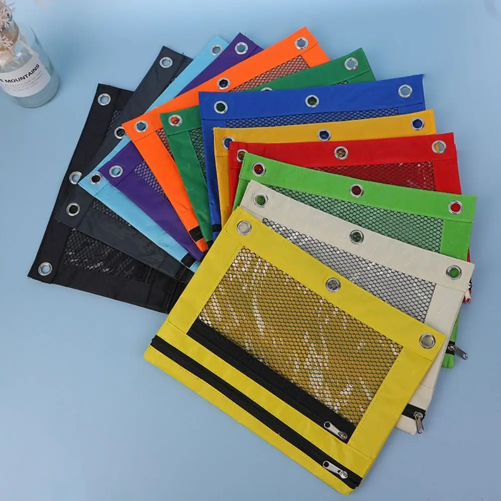 Colorful Canvas Cloth Pencil Case Bag Double Layer Paper File Pen Case Bag Zipper Closure Document File Bags Office Use