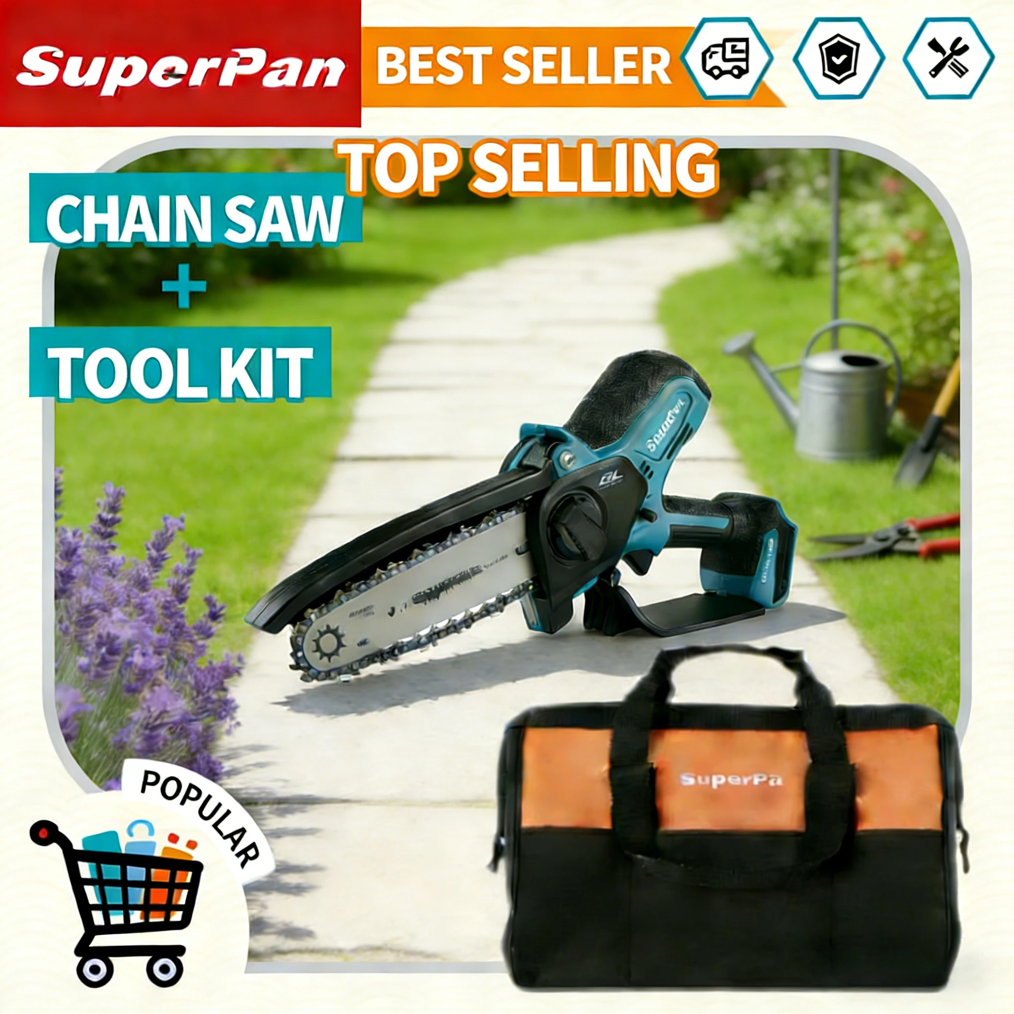 

Электрическая цепная пила SuperPan 420 мм, мини-пила для сада, цепь 80TXL с шагом 0,325 дюйма, для беспроводной резки, совместима с аккумулятором Makita 18V.