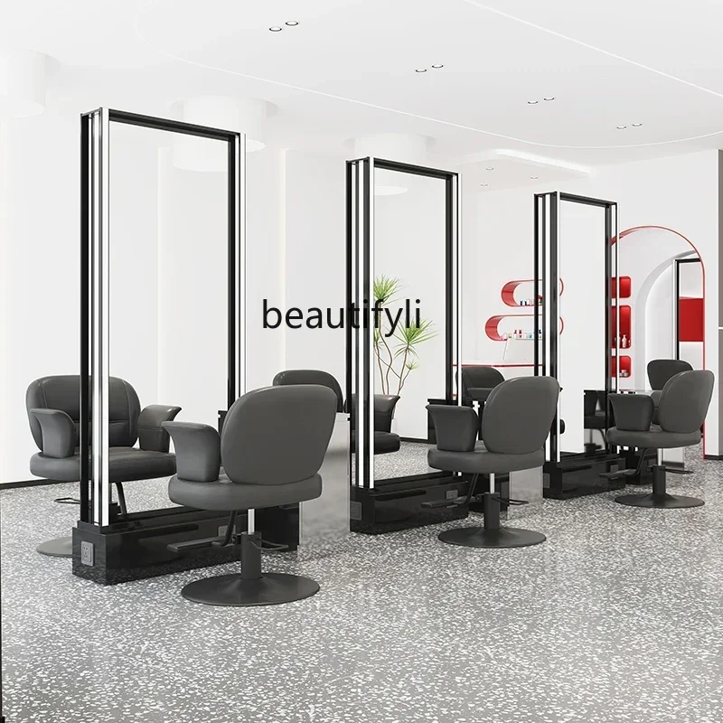 Y newHair salon barber shop mirror simple stainless steel single and double sided floor-standing hair cutting mirror special mi