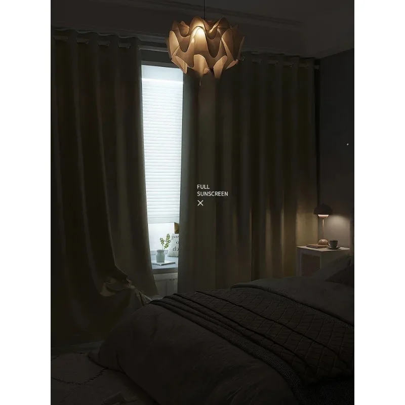 

Full Blackout 100% Prague Curtain Bedroom Living Room Soundproof Heat Insulation Cream Blackout Curtain Finished Product luxury