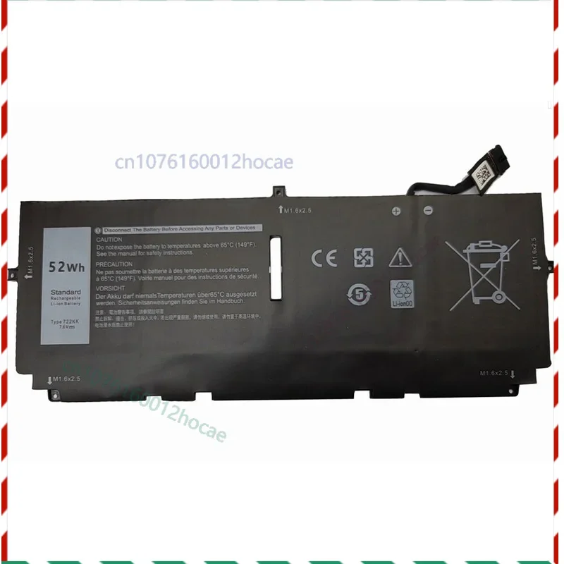 

Новый аккумулятор емкостью 52 Втч 7,6 В 722KK для Dell XPS 13 7390 P82G P82G003 2020 0FP86V FP86V